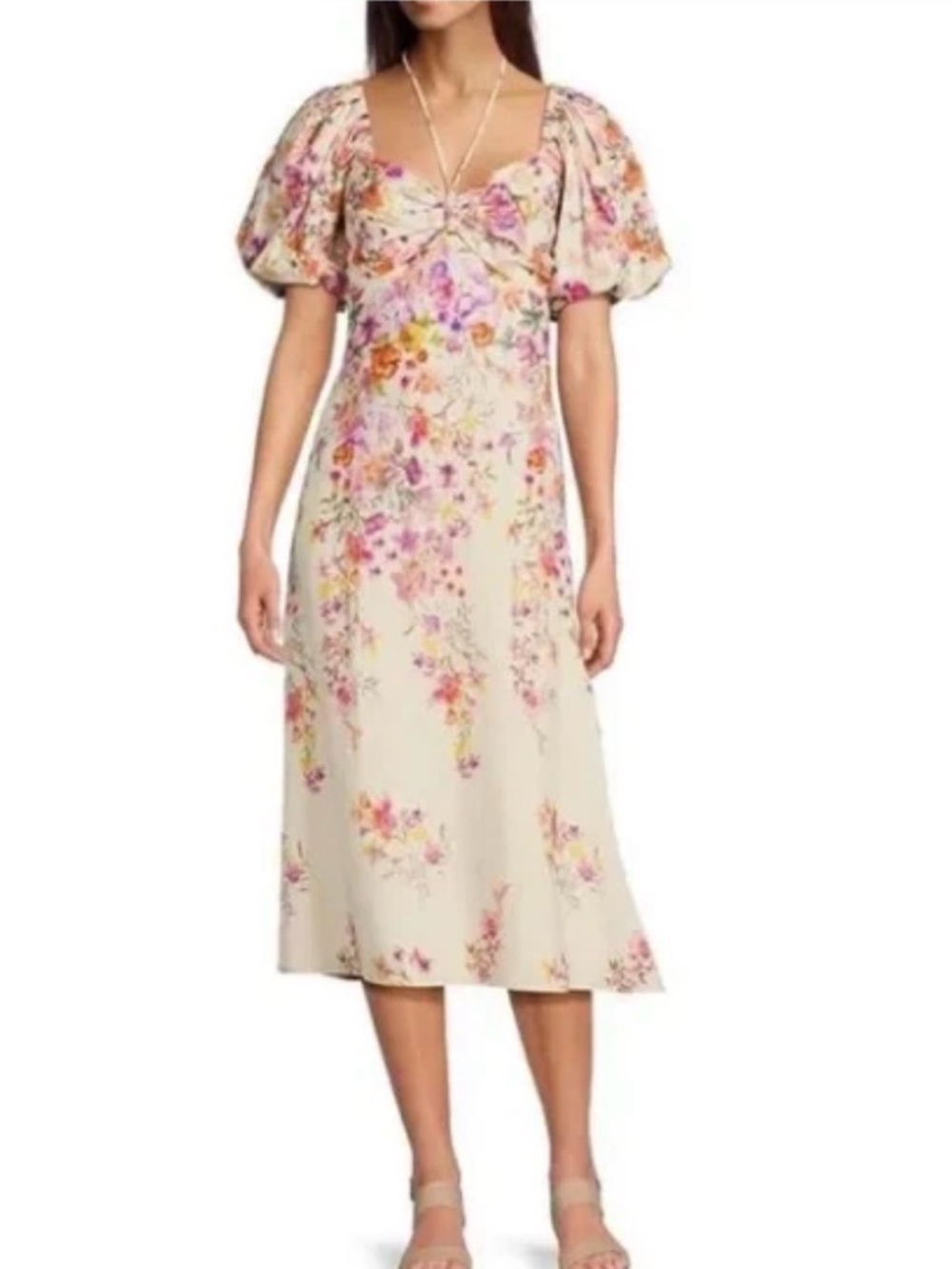 Alex Marie Cream Maxi Dress with Pink and Orange Floral Print